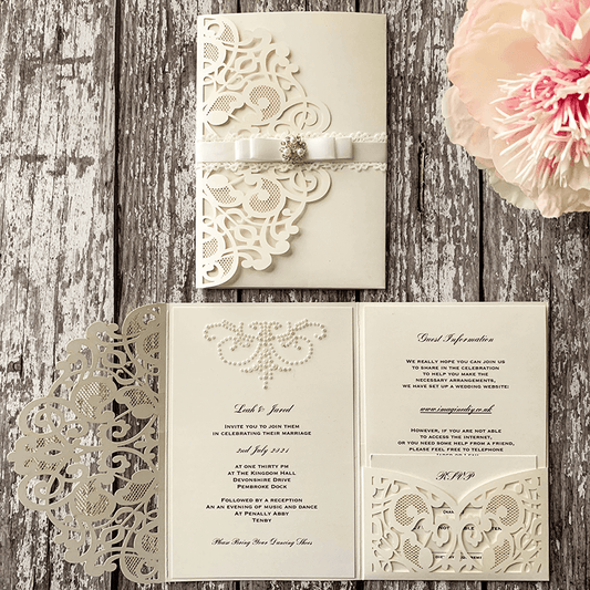 How To Make ..... Pretty Pocket Fold Invitation with Lace and Pearls