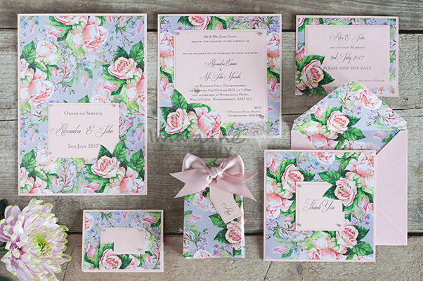 Floral wedding stationery display.   Imagine DIY