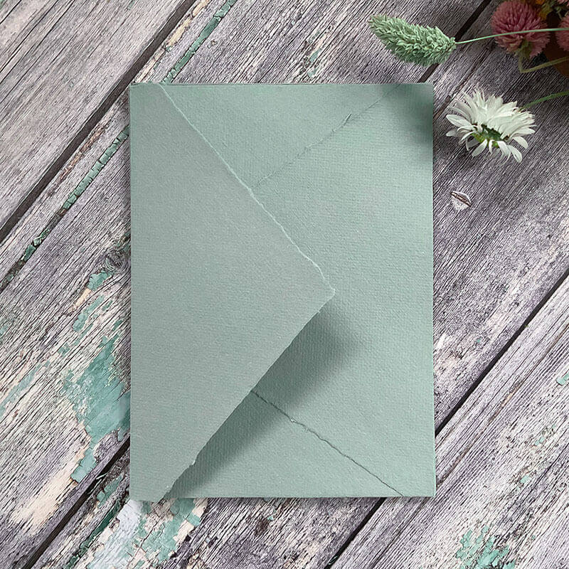 Dusty Green Handmade Paper, Card and Envelopes. (vegan)  ImagineDIY Envelope 5 x 7 