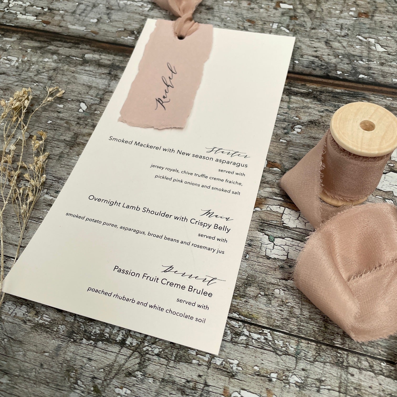 Wedding Menu card in Blush and natural white   Imagine DIY