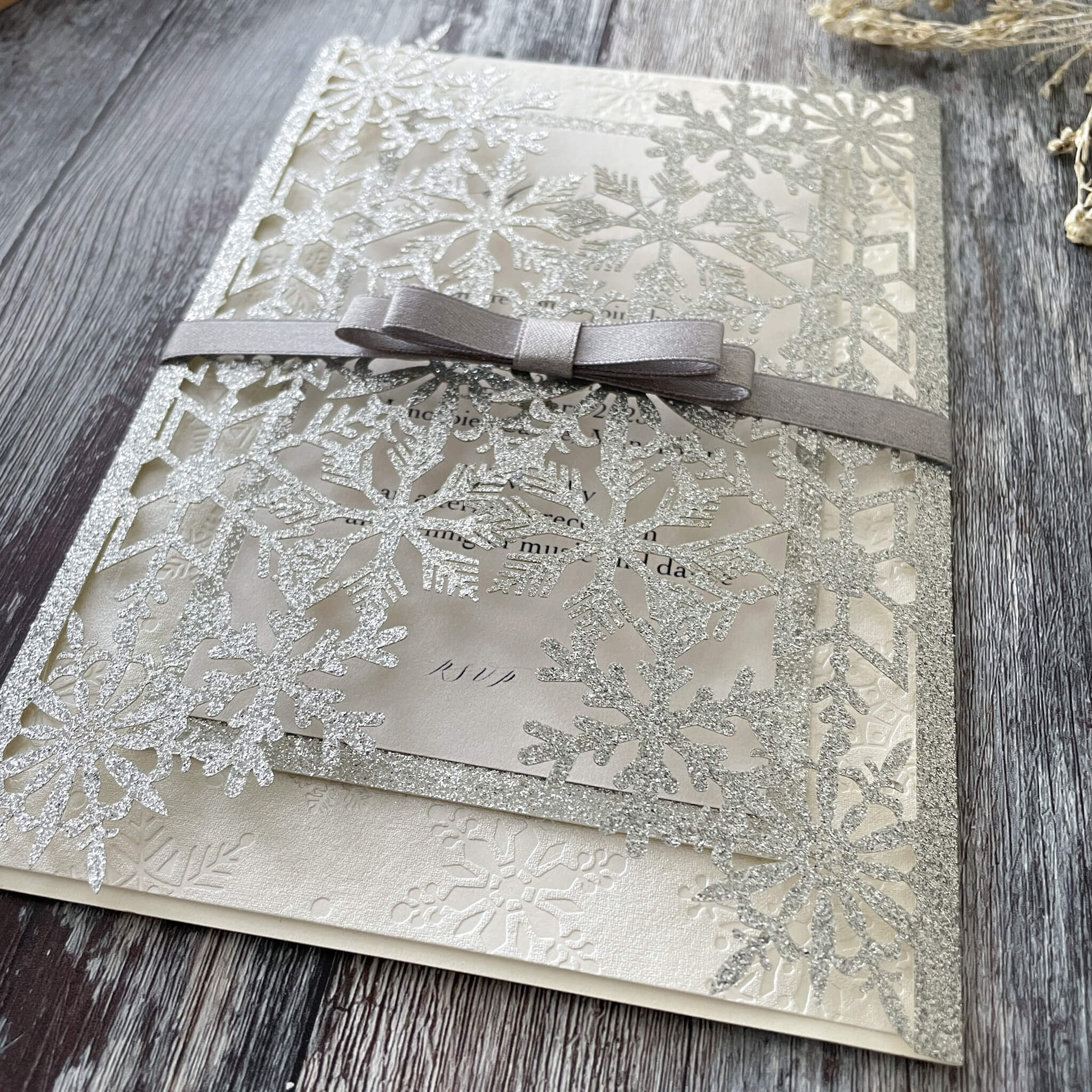 Sansa Silver glitter winter wedding invitation     Wow Vow  