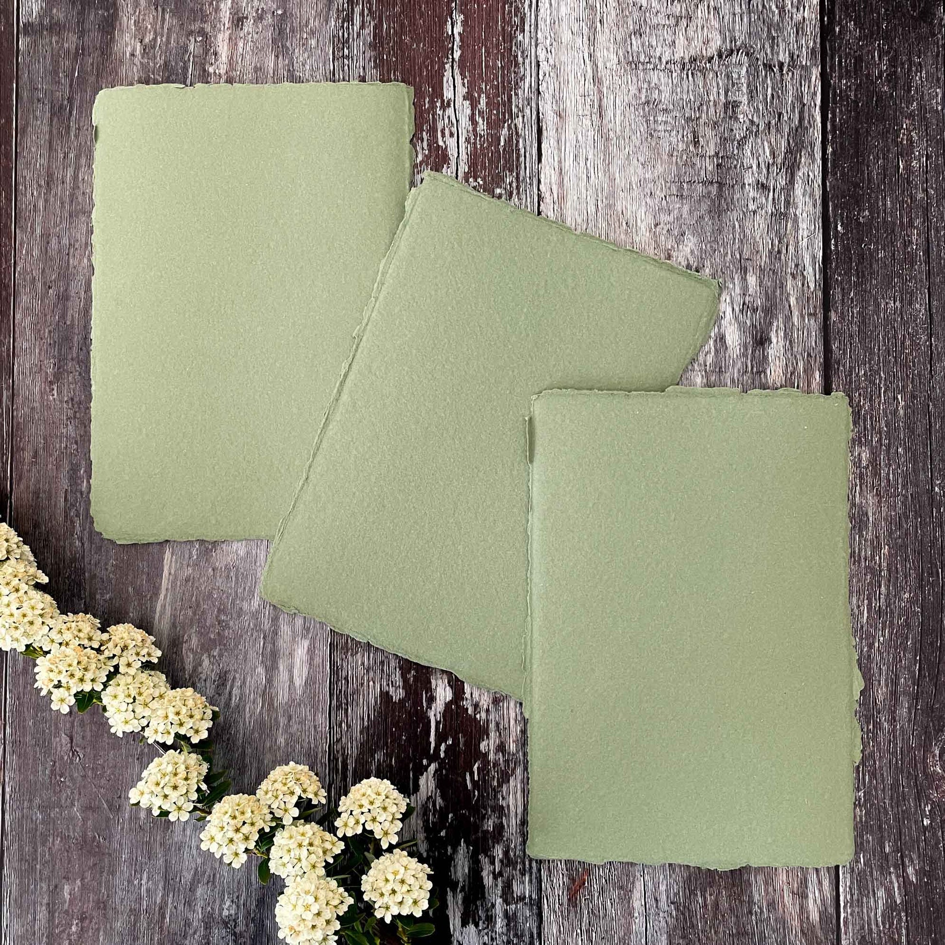 Sage Green Handmade Paper, Card and Envelopes  (Vegan)  ImagineDIY Card A5 