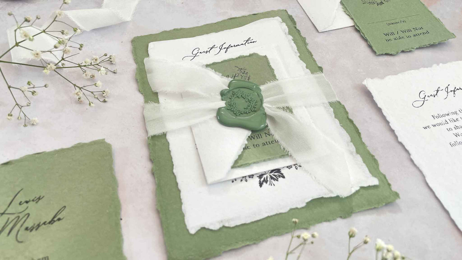 DIY wedding invitation mad with Vegan papers and pure silk ribbon  Imagine DIY