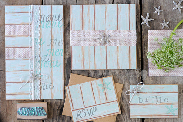 Handmade wedding stationery using Driftwood paper from Imagine DIY