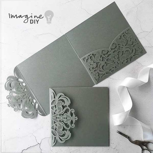 Jaipur Pocket Fold laser cut Wedding invitation - Grey  ImagineDIY   
