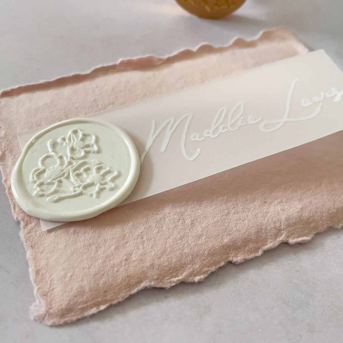 Wedding Place card using vellum and blush handmade card     wow vow