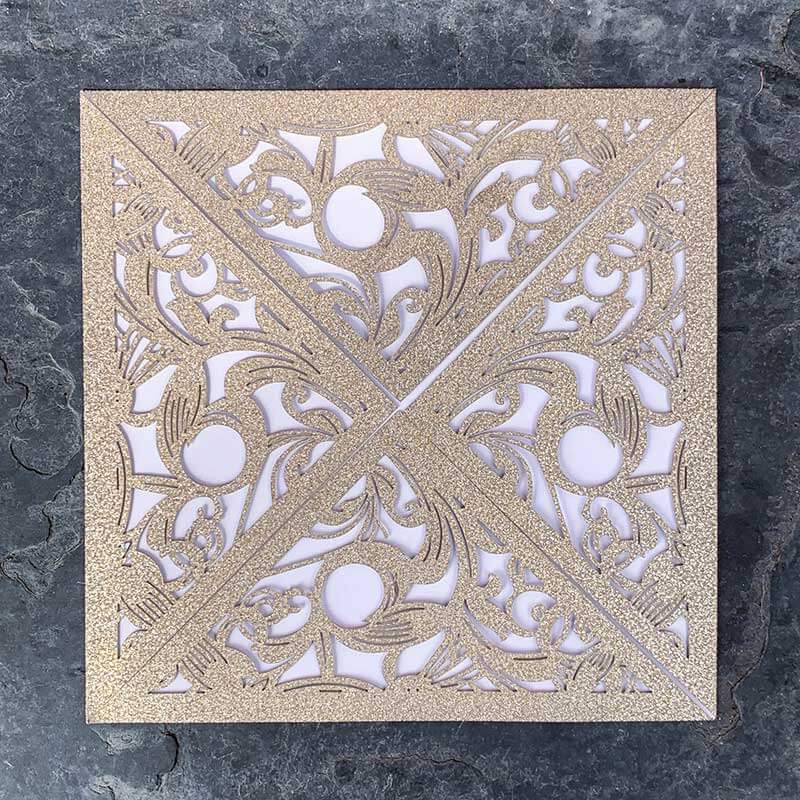 Extravaganza Glitter Laser Cut Invitation - Champagne Gold ImagineDIY