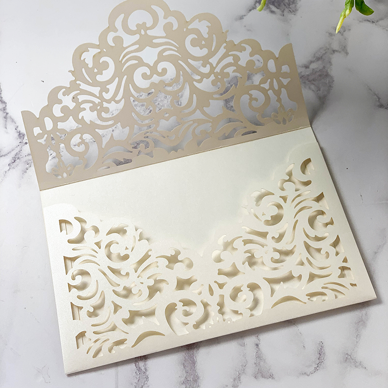 Filigree Pocket Fold Laser Cut Wedding Invitation in Ivory  ImagineDIY   