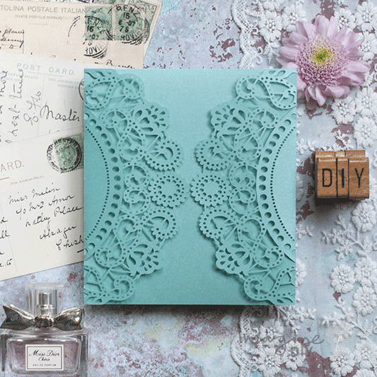 Doily Turquoise Wedding Invitation with insert and envelope  ImagineDIY   
