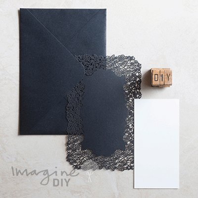 Climbing Rose Wedding Invitation - Black with insert and envelope  ImagineDIY   