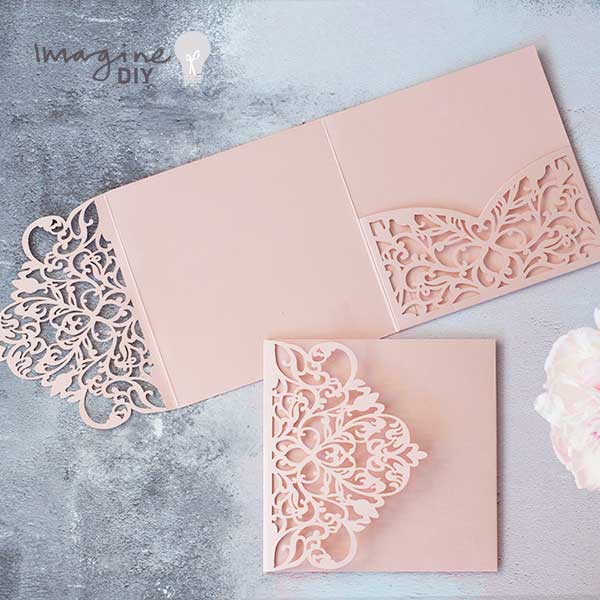 Wisteria Laser Cut Pocket fold Wedding Invitation - Blush Pink  ImagineDIY   