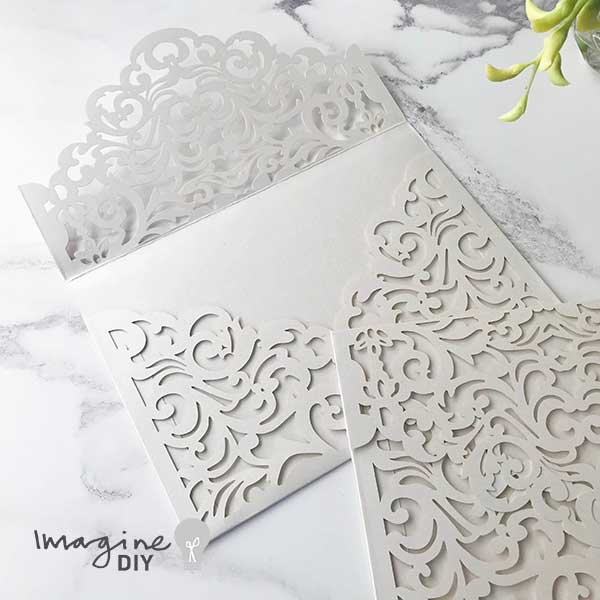 Filigree Pocket Fold Laser Cut Wedding Invitation - White  ImagineDIY   