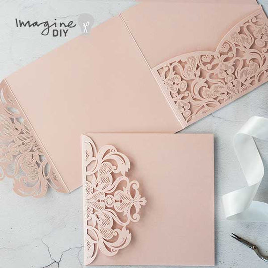Jaipur Pocket Fold laser cut Wedding invitation - Blush Pink  ImagineDIY   