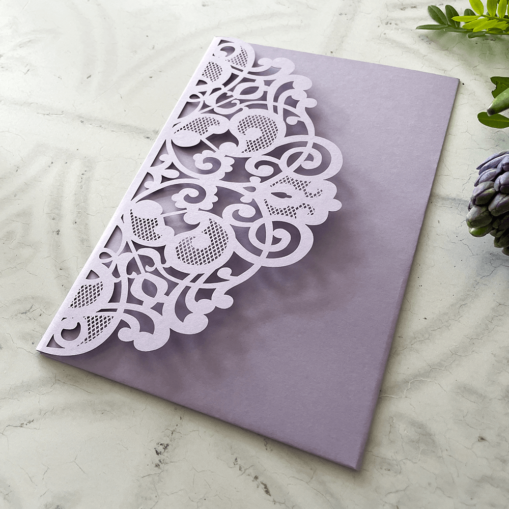 Elin Laser Cut Pocket Invitation in Matt Lilac ImagineDIY