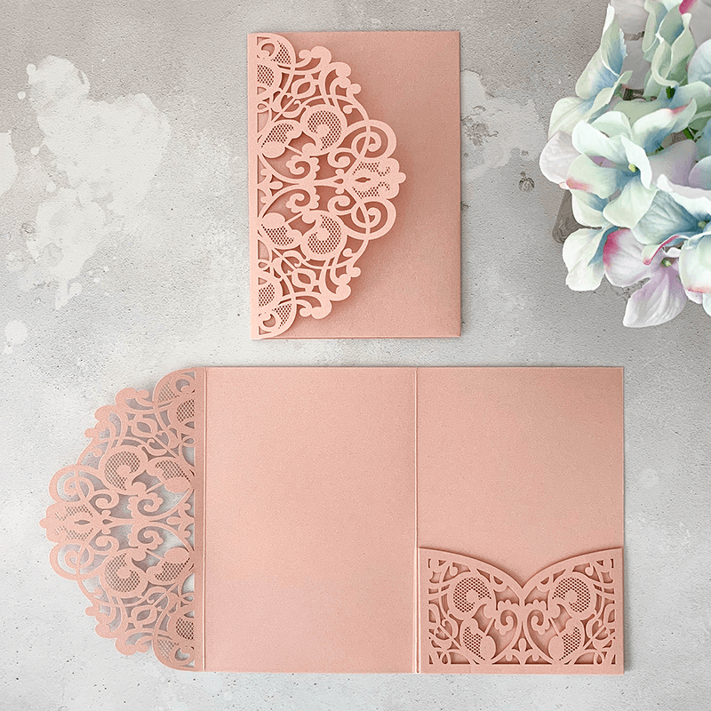 Elin Laser Cut Pocket Invitation in Blush Pink ImagineDIY
