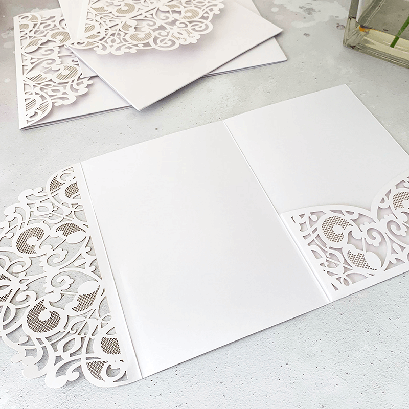 Elin Laser Cut Pocket Invitation in Pearlised White ImagineDIY