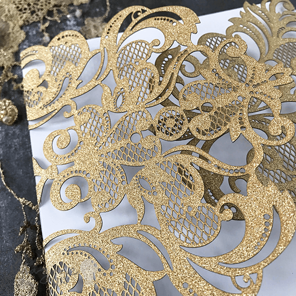 Rococo Glitter Wedding Invitation - Gold ImagineDIY