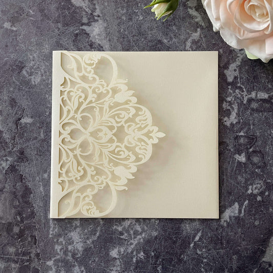 Wisteria Laser Cut Pocket fold Wedding Invitation - Pearlised Ivory  ImagineDIY   
