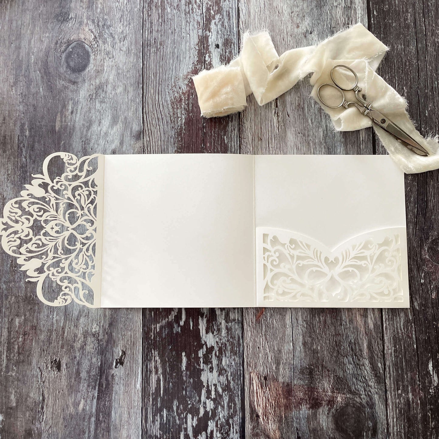 Wisteria Laser Cut Pocket fold Wedding Invitation - Matt off White  ImagineDIY   