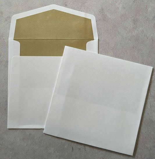 Square Luxury Warm Gold Lined Envelope in Matt White  ImagineDIY   