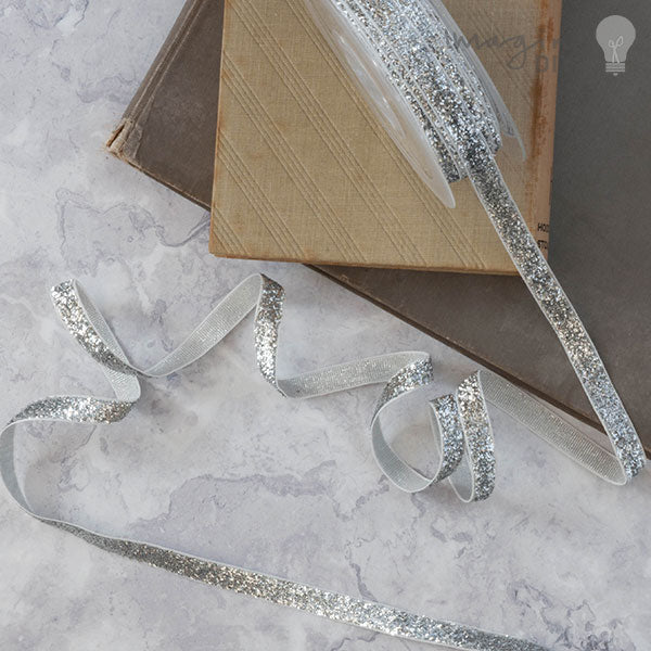 Silver Glitter Ribbon ImagineDIY 1 Meter