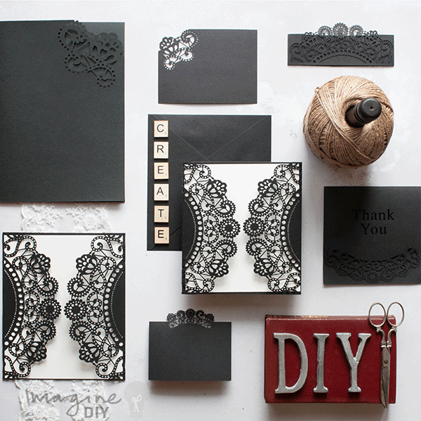 Doily Black RSVP Card ImagineDIY
