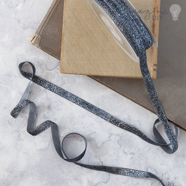 Charcoal Grey Glitter Ribbon ImagineDIY 1 Meter