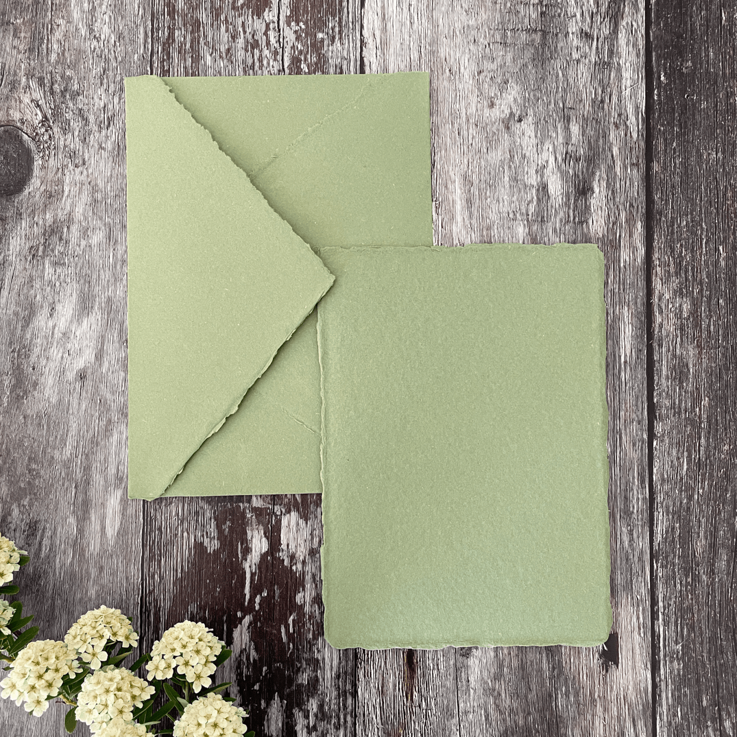Sage Green Handmade Paper, Card and Envelopes  (Vegan)  ImagineDIY   