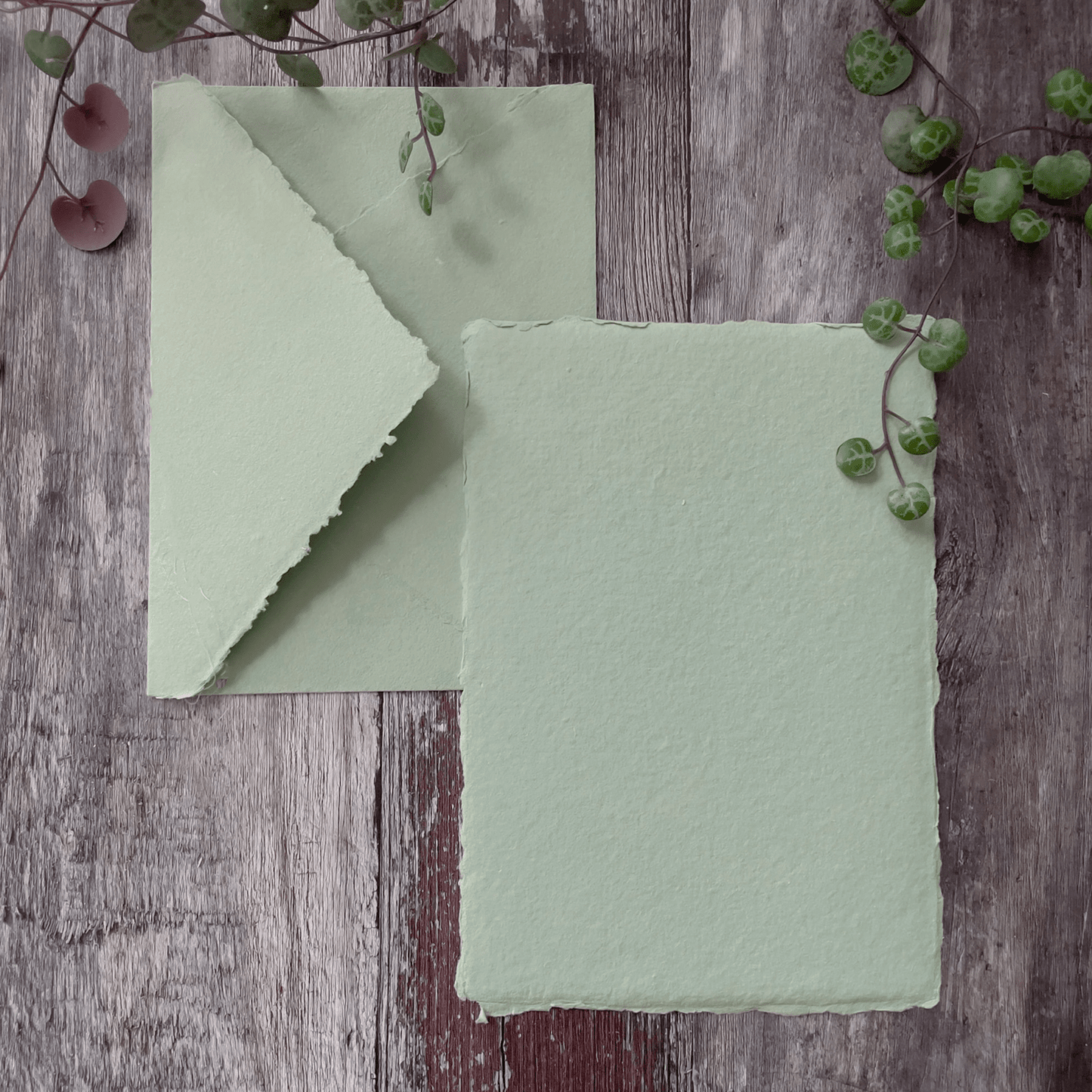 Dusty Green Handmade Paper, Card and Envelopes. (vegan)  ImagineDIY   