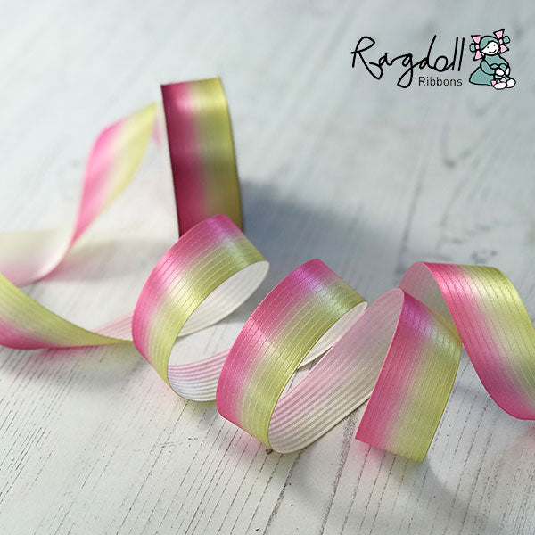Pink & Yellow Ombre Satin Ribbon 25mm - 10 Metre Roll ImagineDIY