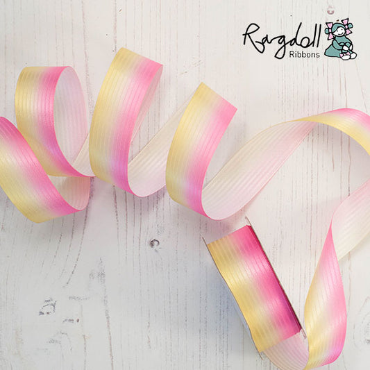 Pink & Yellow Ombre Satin Ribbon 25mm - 10 Metre Roll  ImagineDIY   