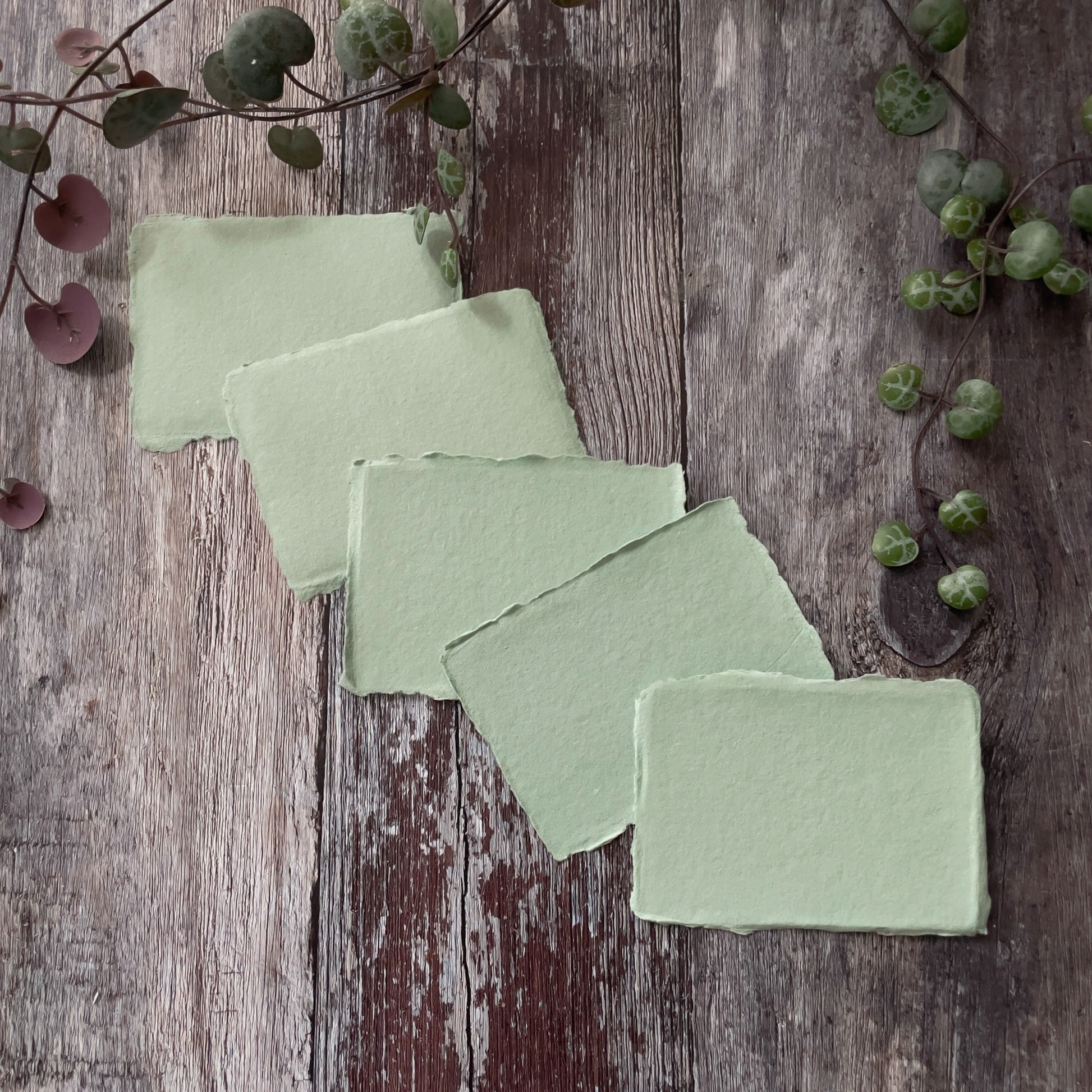 Dusty Green Handmade Paper, Card and Envelopes. (vegan)  ImagineDIY Card 6cm x 9cm 