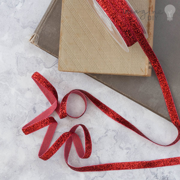 Ruby Red Glitter Ribbon ImagineDIY 1 Meter