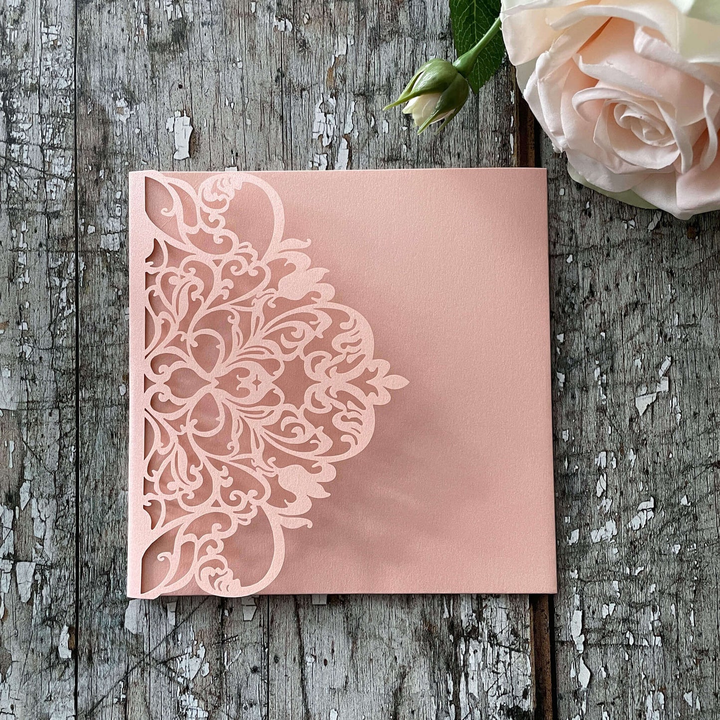 Wisteria Laser Cut Pocket fold Wedding Invitation - Blush Pink