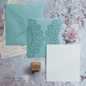 Doily Turquoise Wedding Invitation with insert and envelope