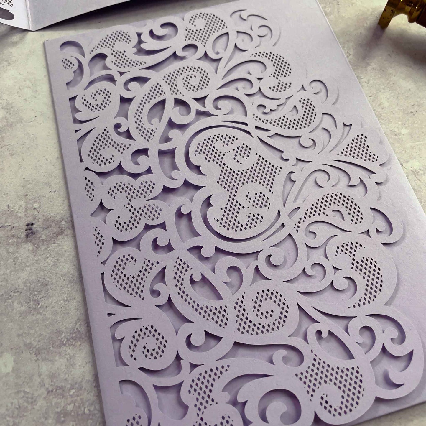 Amelie Laser Cut Pocket Invitation in Lilac