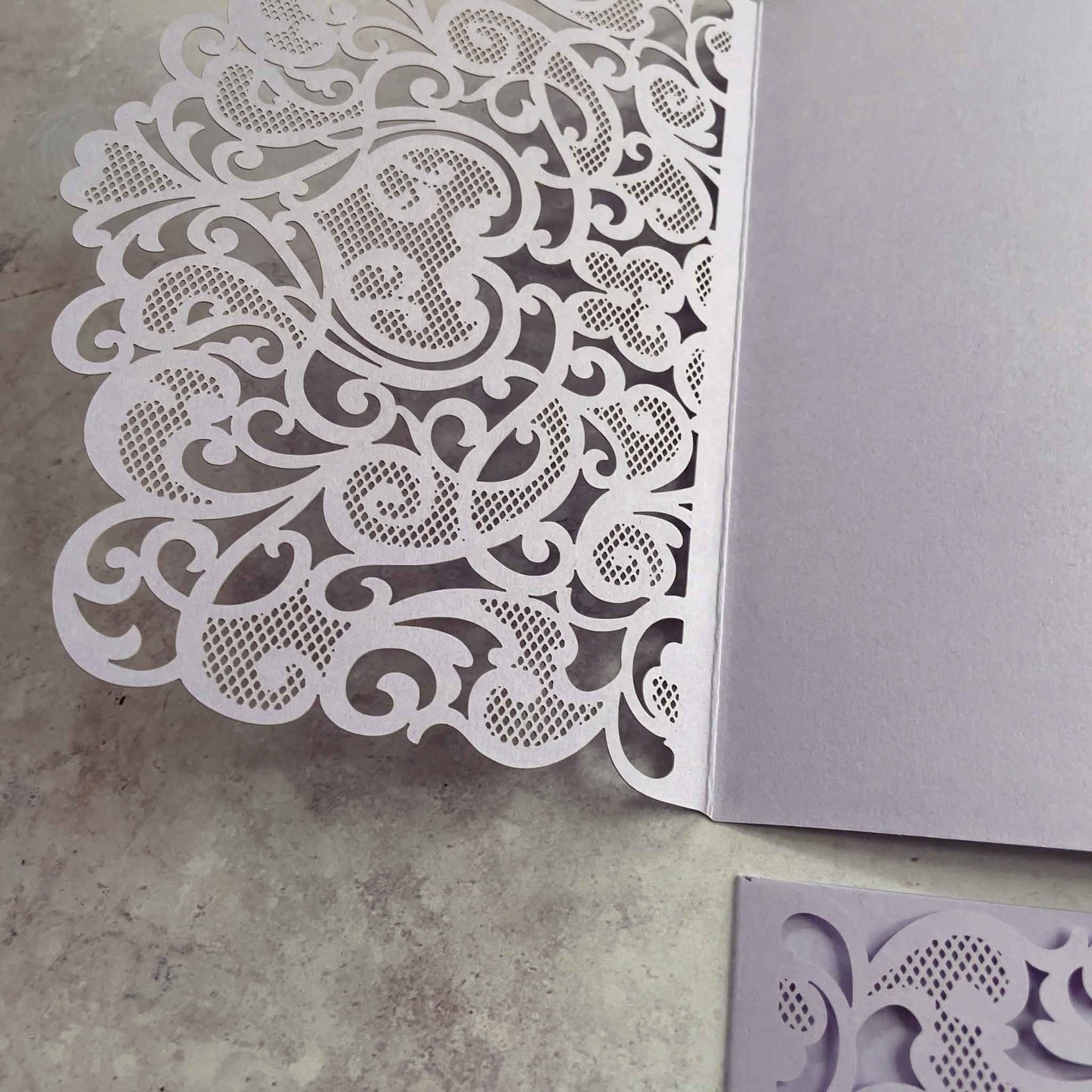 Amelie Laser Cut Pocket Invitation in Lilac