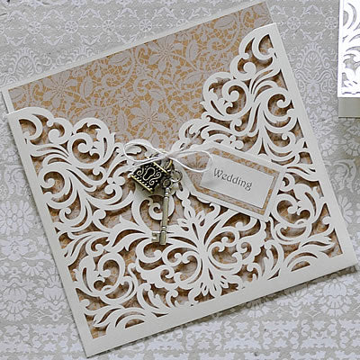 Lucy Laser Cut Invitation Pearlised Ivory