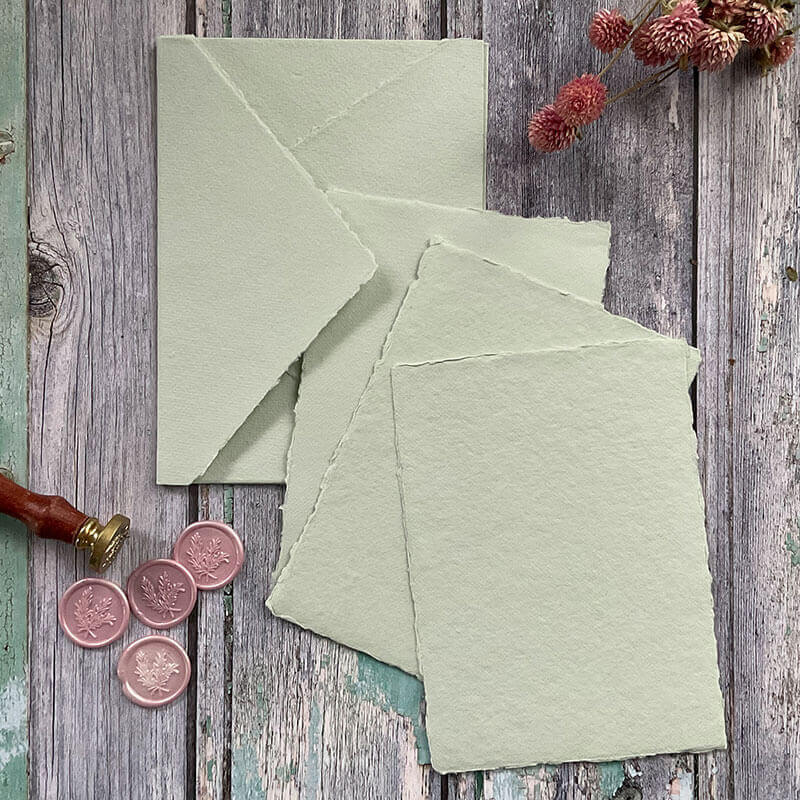 Light Green Handmade Paper, Card and Envelopes (Vegan)  ImagineDIY   