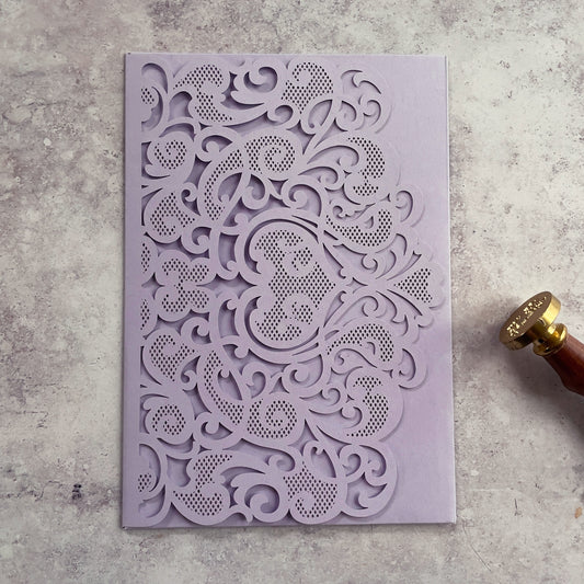 Amelie Laser Cut Pocket Invitation in Lilac