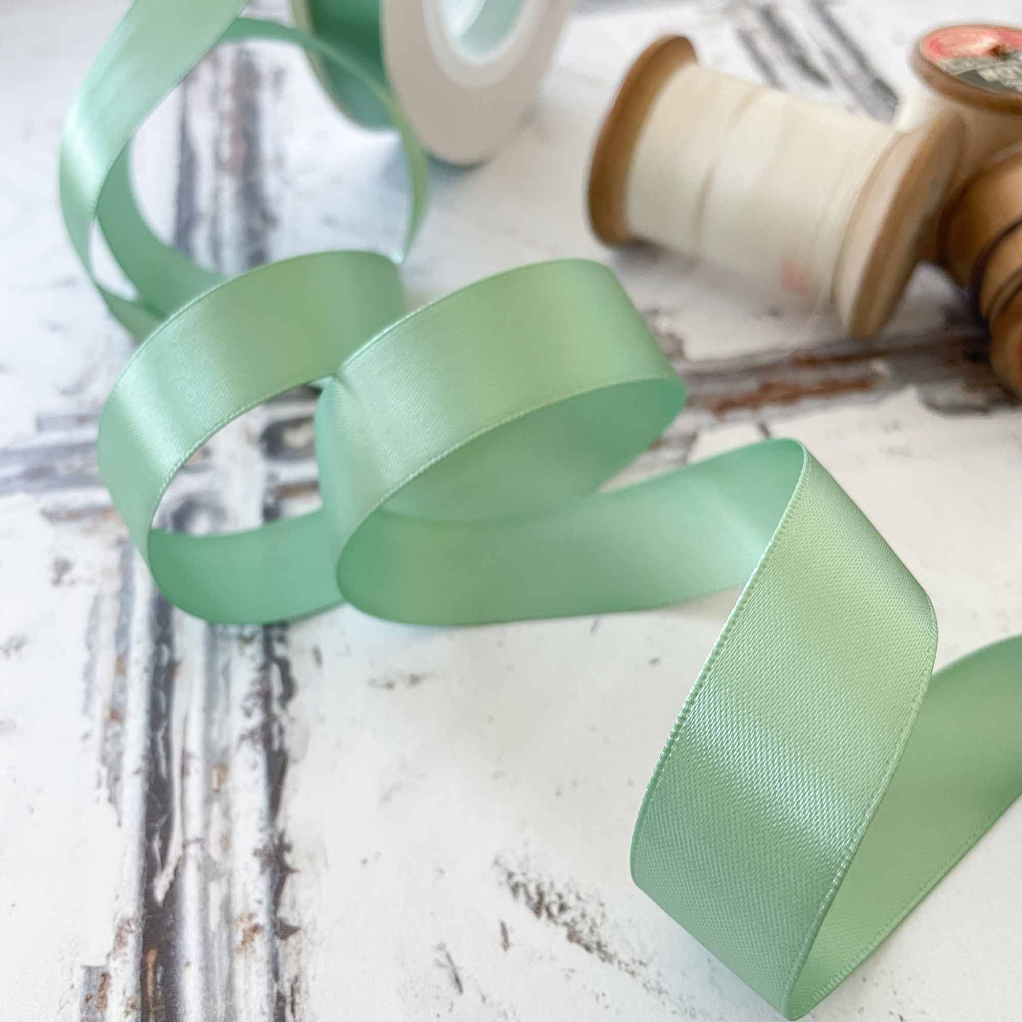 Sage Ribbon 16mm Sage Green Satin Ribbon - 1 Meter - Imagine DIY
