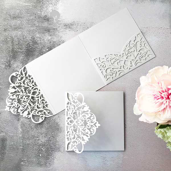 Wisteria Laser Cut Pocket fold Wedding Invitation - Pearlised White  ImagineDIY   