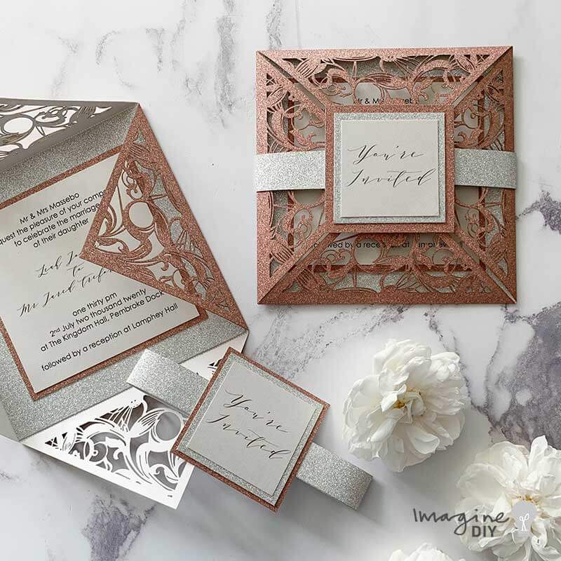 Extravaganza Glitter Wedding Invitation - Rose Gold  ImagineDIY   