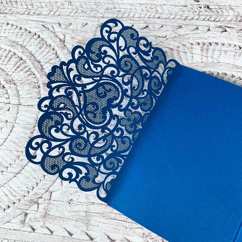 Amelie Laser Cut Pocket Invitation in Royal Blue  ImagineDIY   