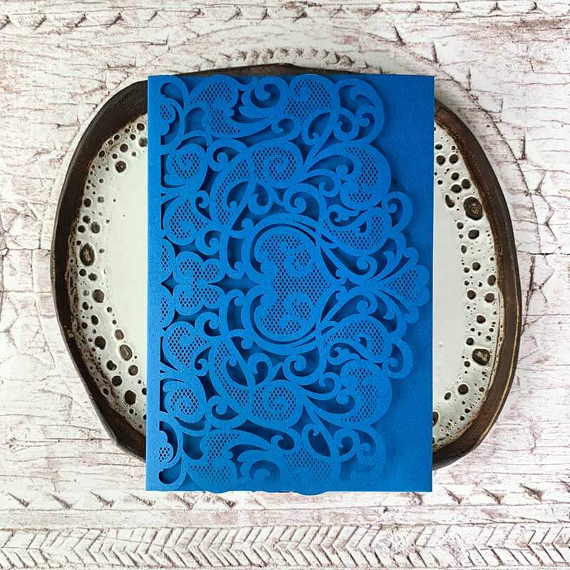 Amelie Laser Cut Pocket Invitation in Royal Blue  ImagineDIY   