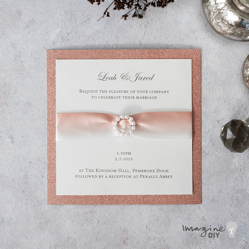 DIY_glitter_wedding_invitation_with_pearl_buckle