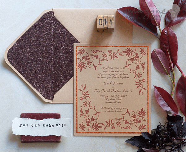 Make autumn sparkle wedding invitation from Imagine DIY wedding stationery.