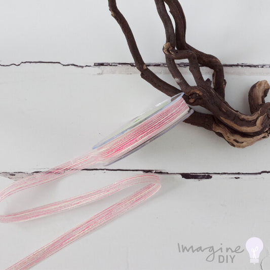 Natural Metallic Pulled Thread Ribbon Fuchsia/Silver  ImagineDIY 1 Meter  