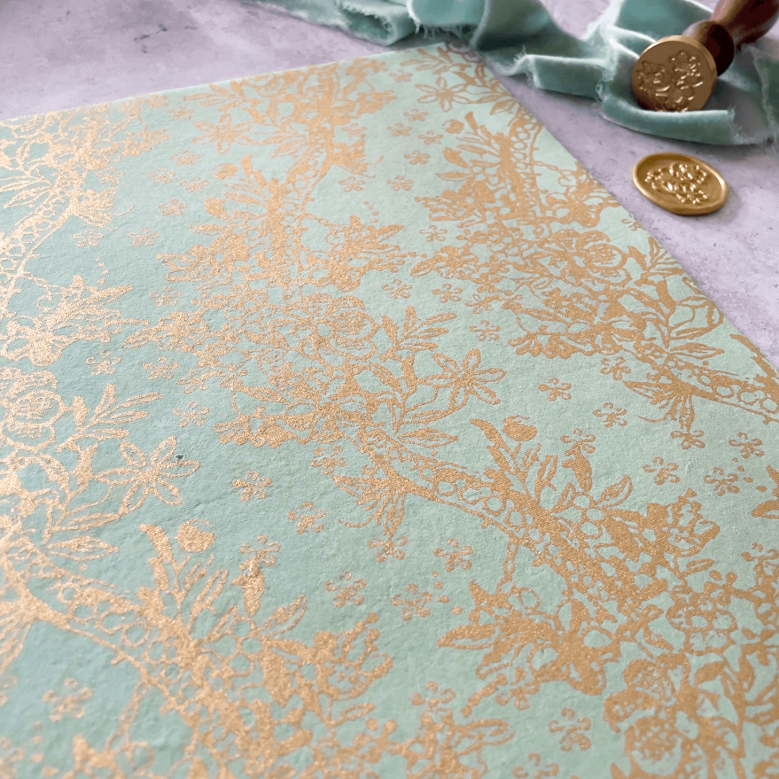 Edwardian Lustre in Light Green and Gold (recycled cotton paper)  ImagineDIY   