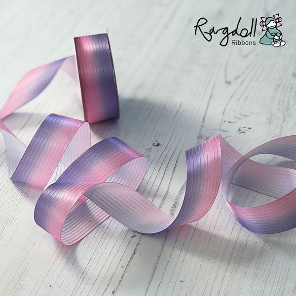 Pink & Lilac Ombre Satin Ribbon 25mm - 10 Metre Roll  ImagineDIY   